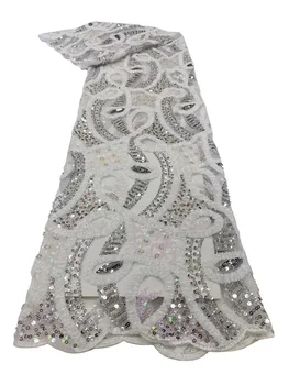 Роскошное платье Из белой африканской кружевной ткани Высокого качества 2023, Кружевная ткань с блестками, кружево для африканской свадьбы Wp11-1