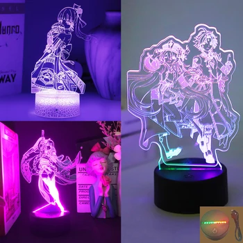 Новый Genshin Impact Hu Tao Xiao 3D Светодиодный Ночник Аниме Двухцветная Лампа Для Детской Спальни Декор Рождественский Подарок На День Рождения Yae Miko