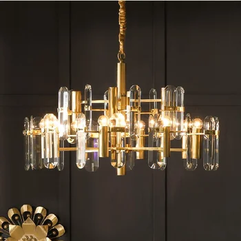 Новая светодиодная современная хрустальная люстра, украшение гостиной в скандинавском стиле, роскошные лампы для виллы из американского золота, блеск кухни