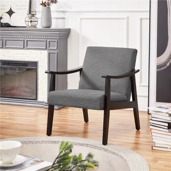 Современный тканевый стул Alden Design с деревянной рамой, темно-серые стулья с акцентом для гостиной