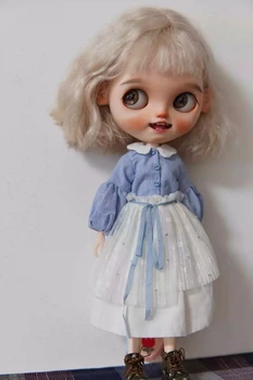 Одежда для куклы Dula Платье в синюю полоску с рукавами-баллонами, юбки Blythe ob24 ob22 Azone Licca ICY JerryB 1/6 Аксессуары для кукол Bjd
