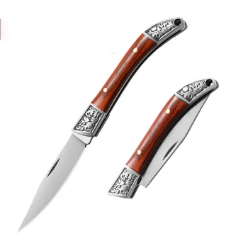Персонализированный Мини-складной нож из нержавеющей стали для дома, нож для фруктов, брелок для ключей, Нож для улицы, портативная красочная деревянная ручка, Маленькая складка