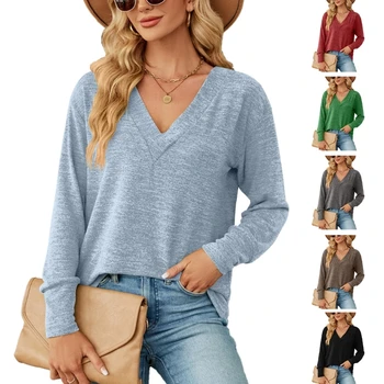 Женские легкие рубашки с V-образным вырезом, Повседневные Свободные Пуловеры с длинным рукавом, Туники, Топы