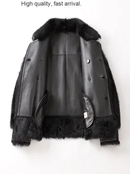 Меховое мужское пальто из тосканской кожи с натуральным мехом, осенне-зимнее пальто