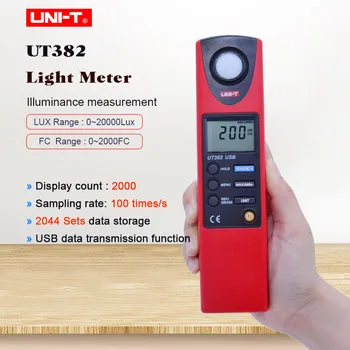 UNI-T UT382 Измеритель Освещенности Автоматический диапазон Цифровой Измеритель Освещенности 20-20000 Люкс Люксметр Хранение данных Цифровой Иллюминометр USB интерфейс