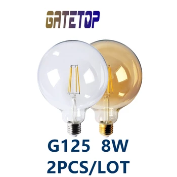 2шт Винтажная светодиодная лампа накаливания Global Light из стеклянного материала G125 8W E27 Теплого белого цвета Для внутреннего освещения