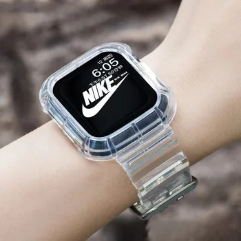 Пластиковый ремешок для Apple Watch Band 38 мм 40 мм 41 мм 42 мм 44 мм 45 мм 49 мм спортивный прозрачный браслет из ТПУ Iwatch