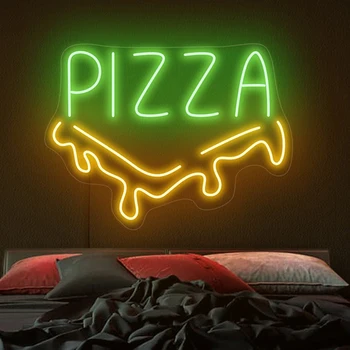 Неоновая вывеска для пиццы Индивидуальные Персонализированные Подарки Акриловый неоновый светильник для пиццерии, Настенное украшение для кухни, светодиодные фонари, вывески