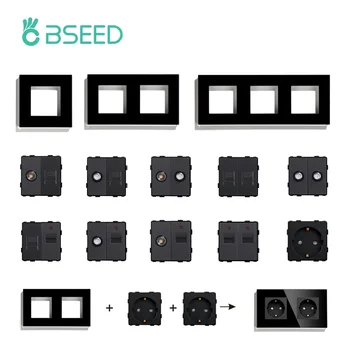 Bseed Разъем USB Type-C стандарта ЕС, Кнопочный переключатель, спутниковое интернет-телевидение, HDMI, со стеклянной рамкой, Черные функциональные детали 