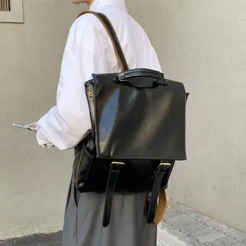 Квадратный мягкий рюкзак из искусственной кожи 2023, Новая модная Компьютерная студенческая сумка большой емкости, Повседневная универсальная Мужская И женская сумка в одном стиле
