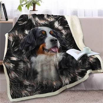 Одеяла HX Animals с 3D-графикой, бернская горная собака, Двухслойное одеяло, Плюшевое одеяло с принтом домашних животных, Офисный ворс, автомобильное одеяло
