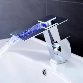 Новое поступление, роскошный латунный материал, высокое качество, однорычажный, уникальный дизайн, кран для водопада с горячей и холодной подсветкой для ванной комнаты
