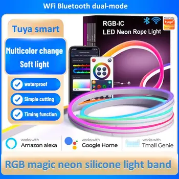 RYRA 12V Светодиодная Лента Неоновые Огни Tuya Smart Life WiFi Bluetooth RGB Неоновая Вывеска Лента Декор Комнаты Alexa Google Home LED Inteligente