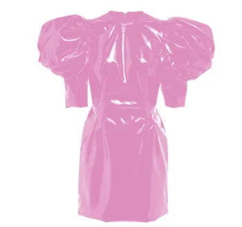 Готическое тонкое женское модное вечернее мини-платье из ПВХ, женское платье-карандаш с пышными рукавами, летнее женское платье с круглым вырезом, блестящее