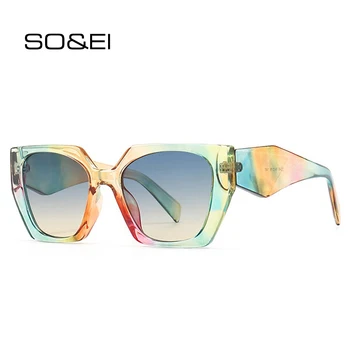 SO & EI Ретро полигональные разноцветные солнцезащитные очки с кошачьим глазом, женские модные брендовые дизайнерские прозрачные градиентные оттенки UV400, мужские солнцезащитные очки