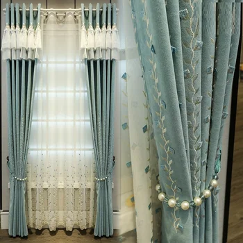 Европейский стиль, современная идиллическая занавеска для спальни, готовое изделие, гостиная, утолщенная занавеска для пола из синели по индивидуальному заказу