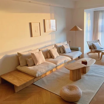 Изготовленный на заказ диван из цельного дерева в японском стиле, бревенчатый кремовый пол для хранения небольших семейных татами