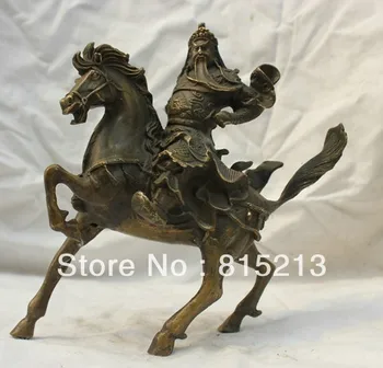 20 См Бесплатная доставка ван Китай Чистая Латунь Дракон Воин Гуангун Гуаньюй Ездить На лошади Бог Бронзовая статуя